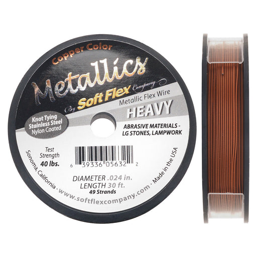 Soft Flex Metallics, 49 Strand Heavy Beading Wire .024 Inch Thick, Copper Color