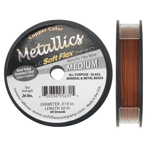 Soft Flex Metallics, 49 Strand Medium Beading Wire .019 Inch Thick, Copper Color (30 Feet)