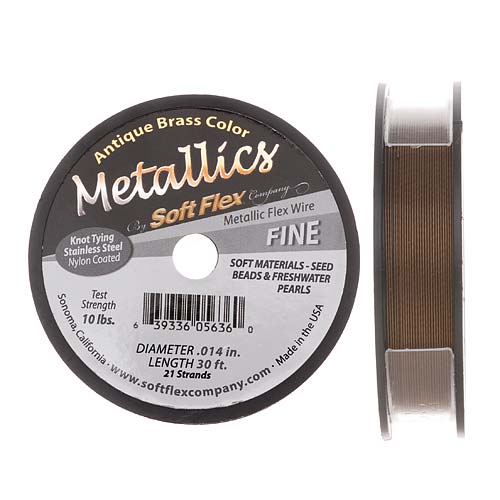 Soft Flex Metallics, 21 Strand Fine Beading Wire .014 inch Thick, 30 Feet, Antique Brass