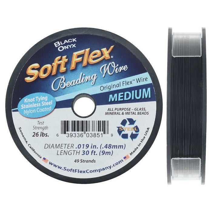 Soft Flex, 49 Strand Medium Beading Wire .019 Inch Thick, Black (30 Feet)