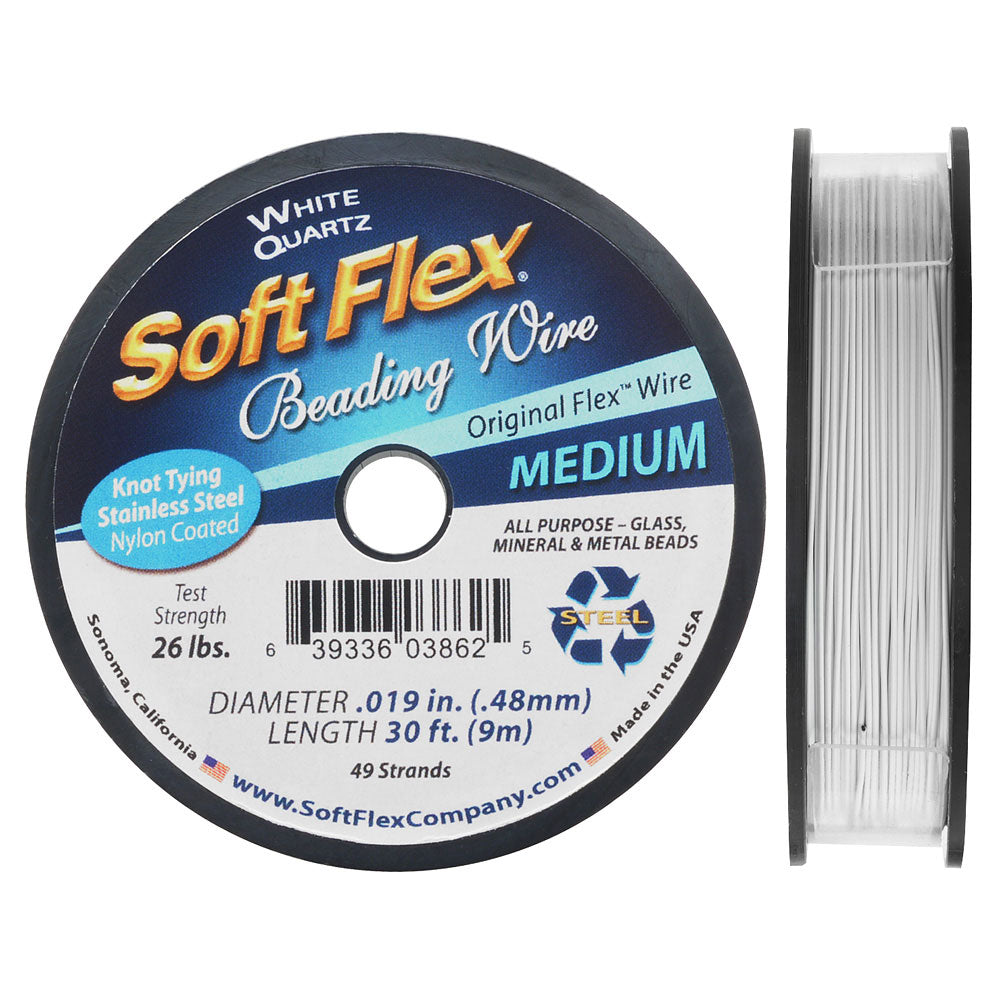 Soft Flex, 49 Strand Medium Beading Wire .019 Inch Thick, White (30 Feet)