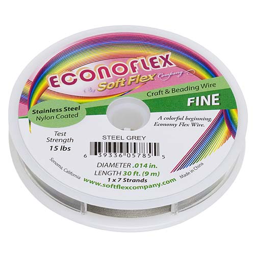 Soft Flex, Econoflex 7 Strand Fine Beading Wire .014 inch Thick, 30 Feet, Steel Gray