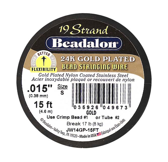 Beadalon Wire 24K Gold Plated 19 Strand .015 Inch / 15Ft