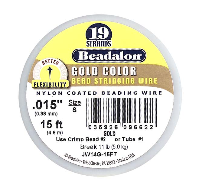 Beadalon Beading Wire Gold Color 19 Strand .015 Inch / 15 Feet