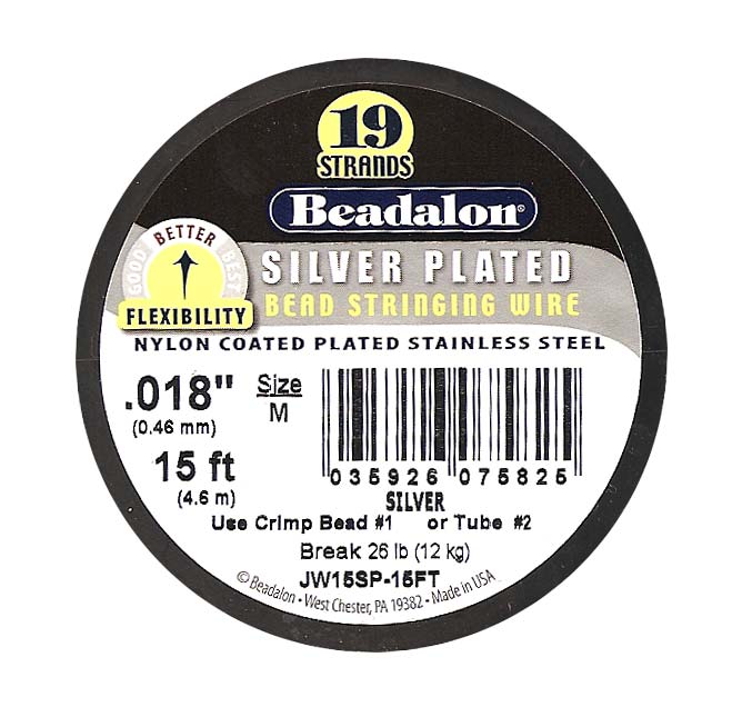 Beadalon Wire Silver Plated 19 Strand .018 Inch / 15Ft