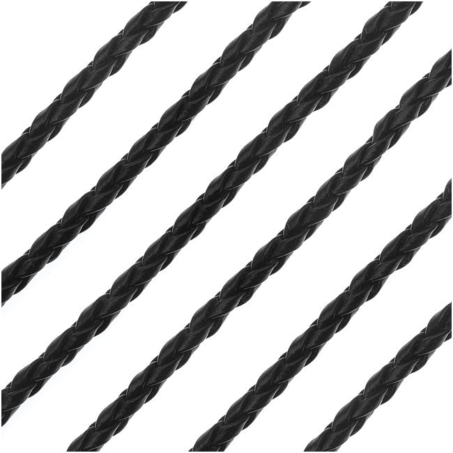 Braided Faux Leather Cord 3.5mm - Black - Pack of 1 Meter