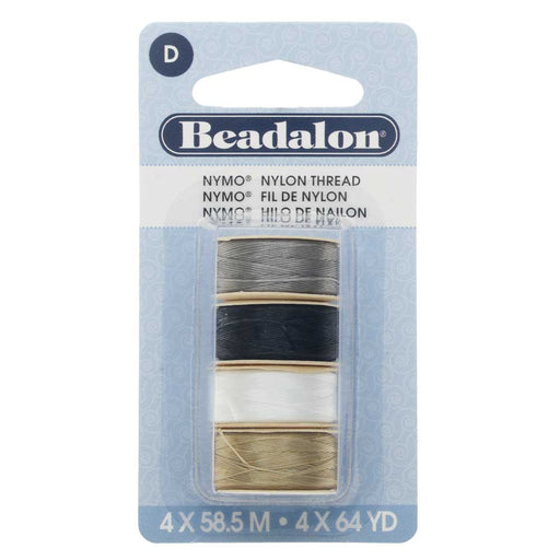 Nymo Nylon Bead Thread Variety Pack, Size D / 0.30mm / .012", Four 64-Yard Spools, Earth Tones