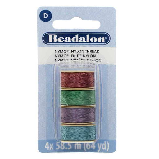 Nymo Nylon Bead Thread Variety Pack, Size D / 0.30mm / .012", Four 64-Yard Spools, Light Gem Tones