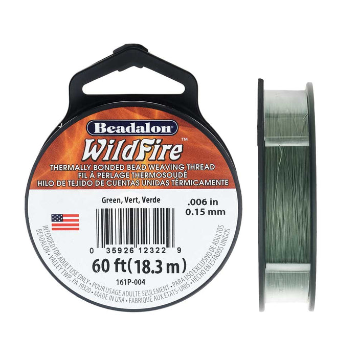 Wildfire Thermal Bonded Beading Thread, 20 Yard Spool, Green (.006 Inch Thick)
