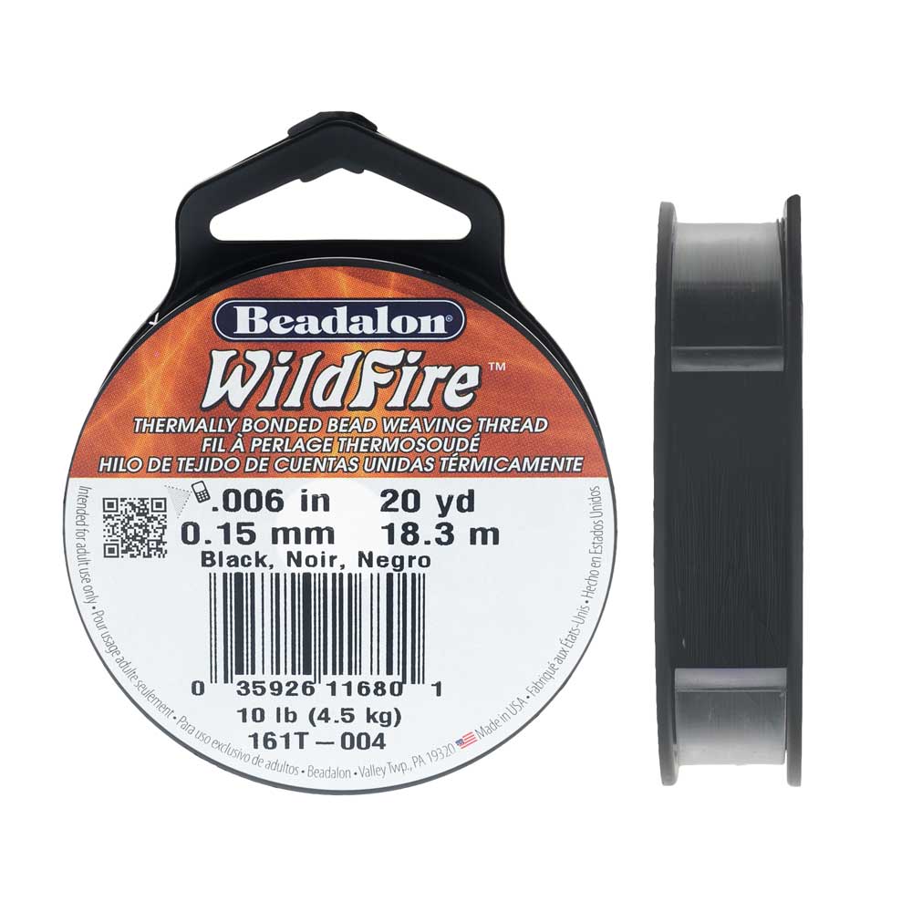 Wildfire Thermal Bonded Beading Thread, 20 Yard Spool, Black (.006 Inch Thick)