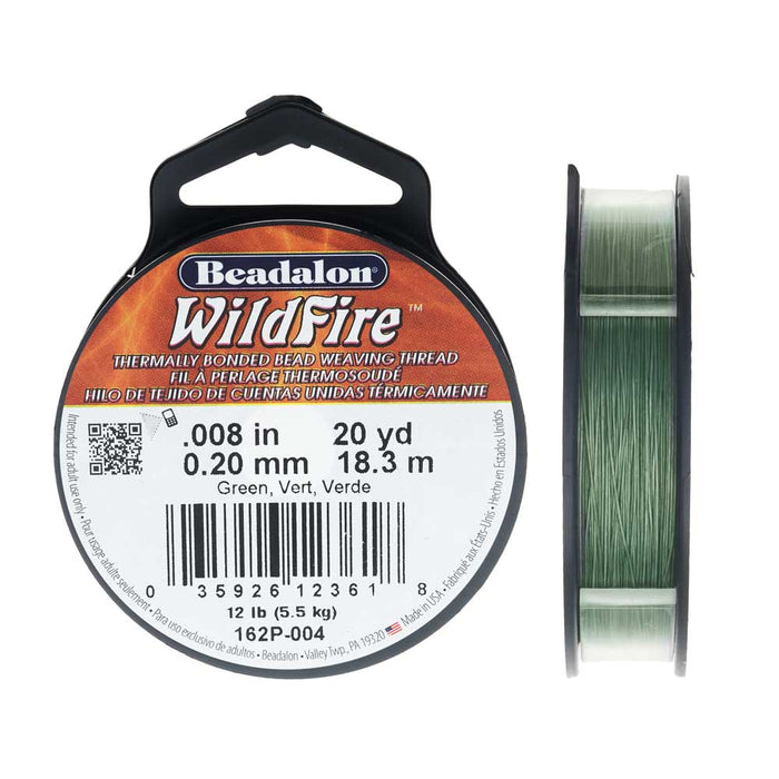 Wildfire Thermal Bonded Beading Thread, 20 Yard Spool, Green (.008 Inch Thick)