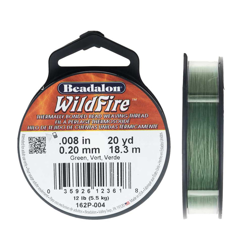 Wildfire Thermal Bonded Beading Thread, 20 Yard Spool, Green (.008 Inch