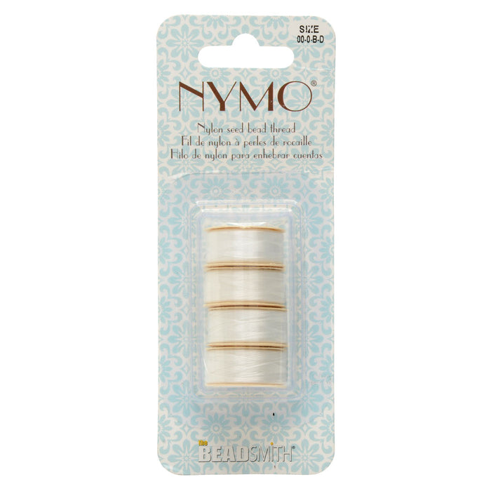 NYMO Nylon Beading Thread Variety Pack, Size 00 / 0 / B / D for Delica Beads, 4 64 Yard (58.5 Meter) Spools, White