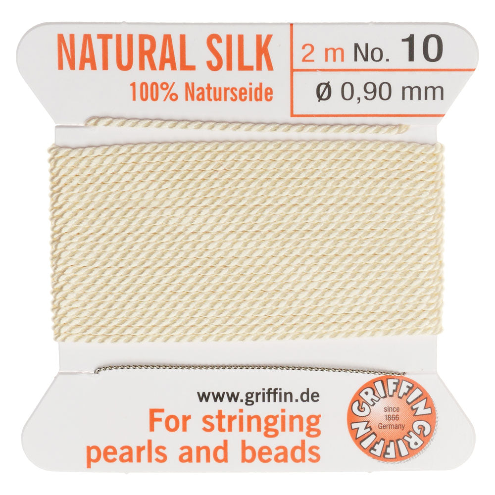 Griffin Silk Beading Cord & Needle, Size 10 (0.9mm), 2 Meters, White