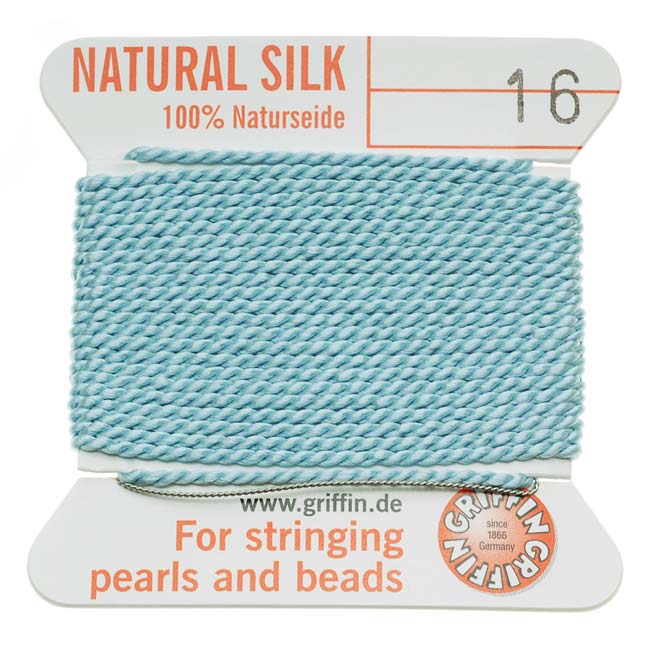 Griffin Silk Beading Cord & Needle Size 16 Lt Blue Turquoise