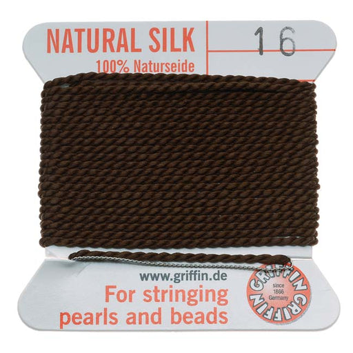 Griffin Silk Beading Cord & Needle Size 16 Brown