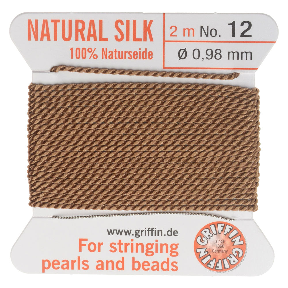 Griffin Silk Beading Cord & Needle, Size 12 (0.98mm), 2 Meters, Beige