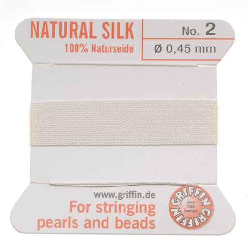 Griffin Silk Beading Cord & Needle Size 2 White