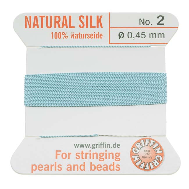 Griffin Silk Beading Cord & Needle Size 2 Lt Blue Turquoise