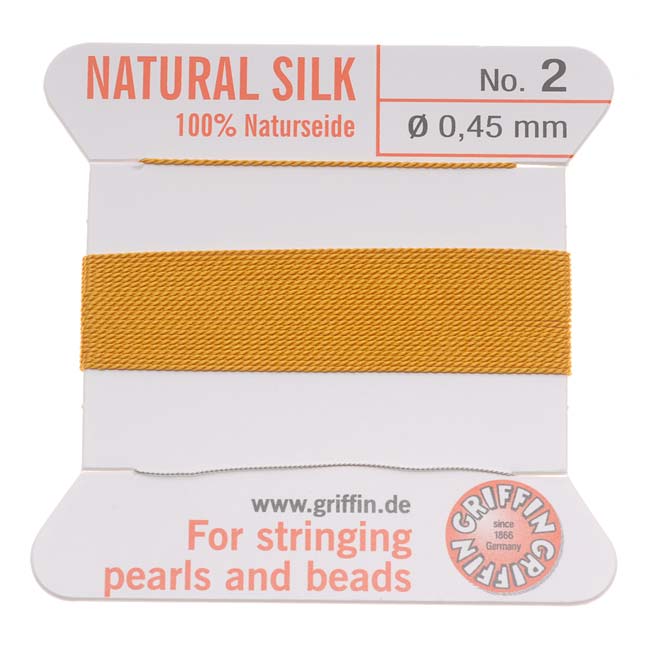 Griffin Silk Beading Cord & Needle Size 2 Amber Yellow