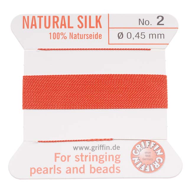 Griffin Silk Beading Cord & Needle Size 2 Coral Orange