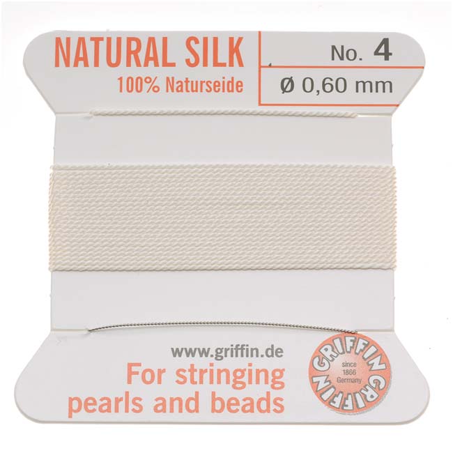 6 FT Size 4 Medium Green Beading Silk Thread w/ Fixed Needle