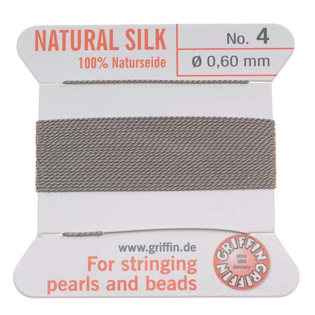 Griffin Silk Beading Cord & Needle Size 4 Silver Gray