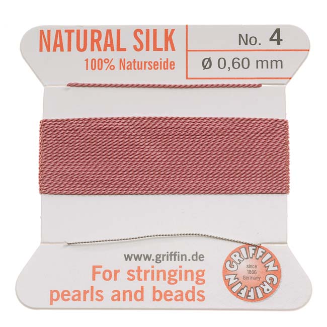 Griffin Silk Beading Cord & Needle Size 4 Pink