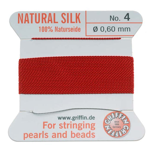 Griffin Silk Beading Cord & Needle Size 4 Red