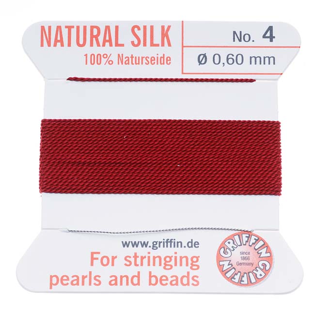 Griffin Silk Beading Cord & Needle Size 4 Garnet Red