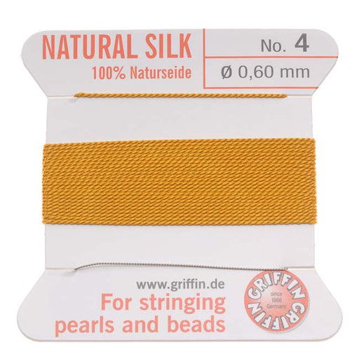 Griffin Silk Beading Cord & Needle Size 4 Amber Yellow