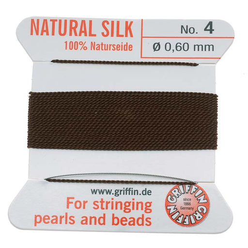 Griffin Silk Beading Cord & Needle Size 4 Brown