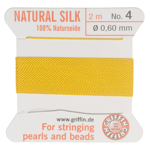 Griffin Silk Beading Cord & Needle, Size 4 (0.6mm), 2 Meters, Yellow