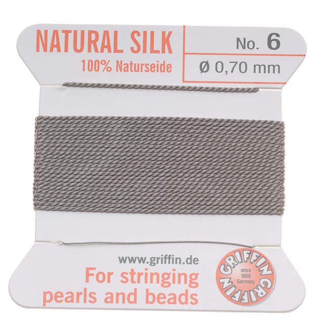 Griffin Silk Beading Cord & Needle Size 6 Silver Gray