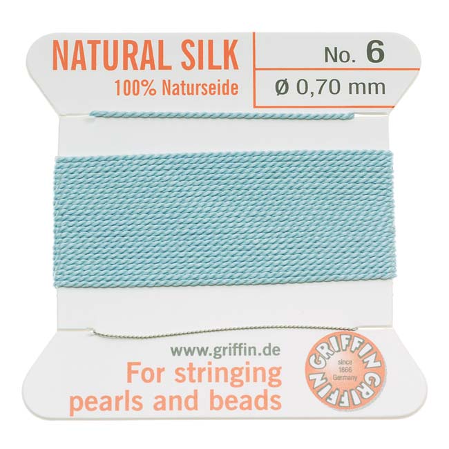 Griffin Silk Beading Cord & Needle Size 6 Lt Blue Turquoise