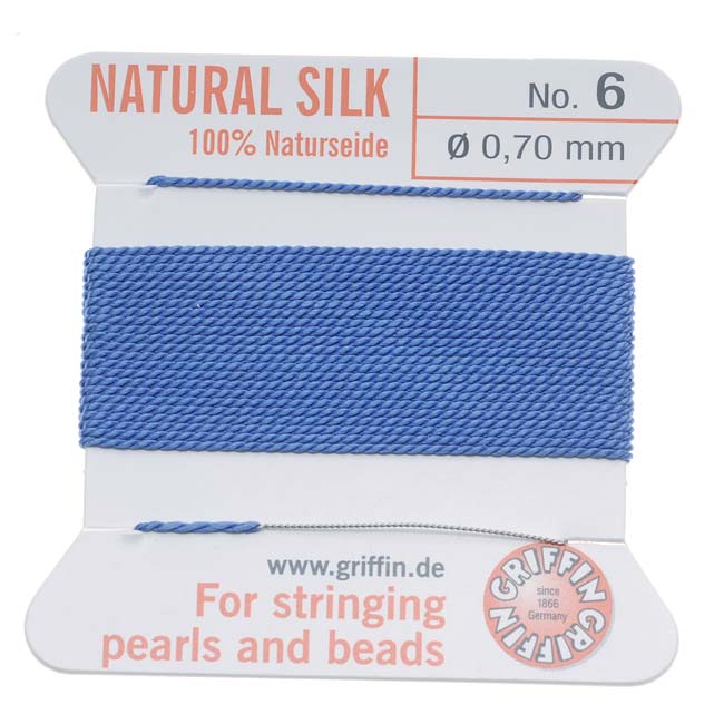 Griffin Silk Beading Cord & Needle Size 6 Med. Blue