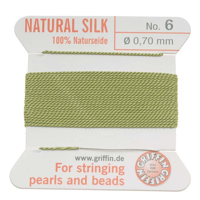 Griffin Silk Beading Cord & Needle Size 6 Lt Jade Green