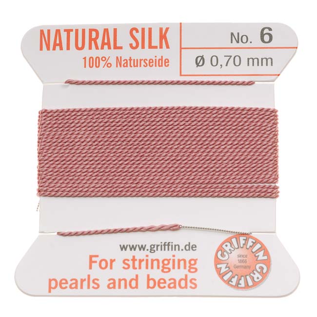 Griffin Silk Beading Cord & Needle Size 6 Pink