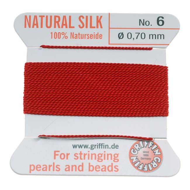 Griffin Silk Beading Cord & Needle Size 6 Red