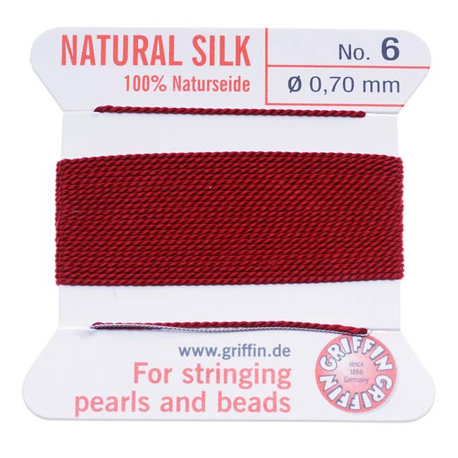 Griffin Silk Beading Cord & Needle Size 6 Garnet Red