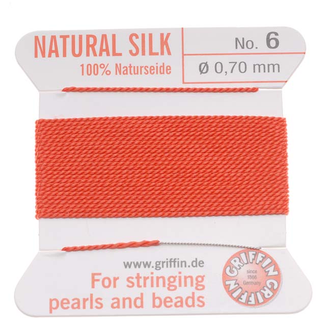 Griffin Silk Beading Cord & Needle Size 6 Coral Orange