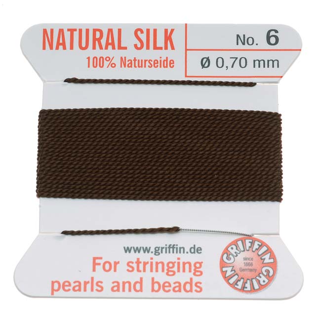 Griffin Silk Beading Cord & Needle Size 6 Brown