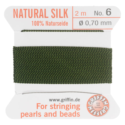 Griffin Silk Beading Cord & Needle, Size 6 (0.7mm), 2 Meters, Olive
