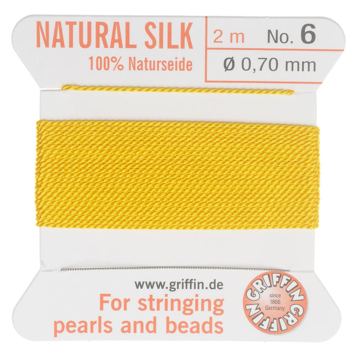 Griffin Silk Beading Cord & Needle, Size 6 (0.7mm), 2 Meters, Yellow
