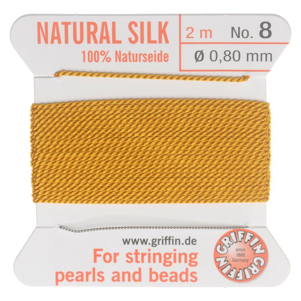 Griffin Silk Beading Cord & Needle, Size 8 (0.8mm), 2 Meters, Amber