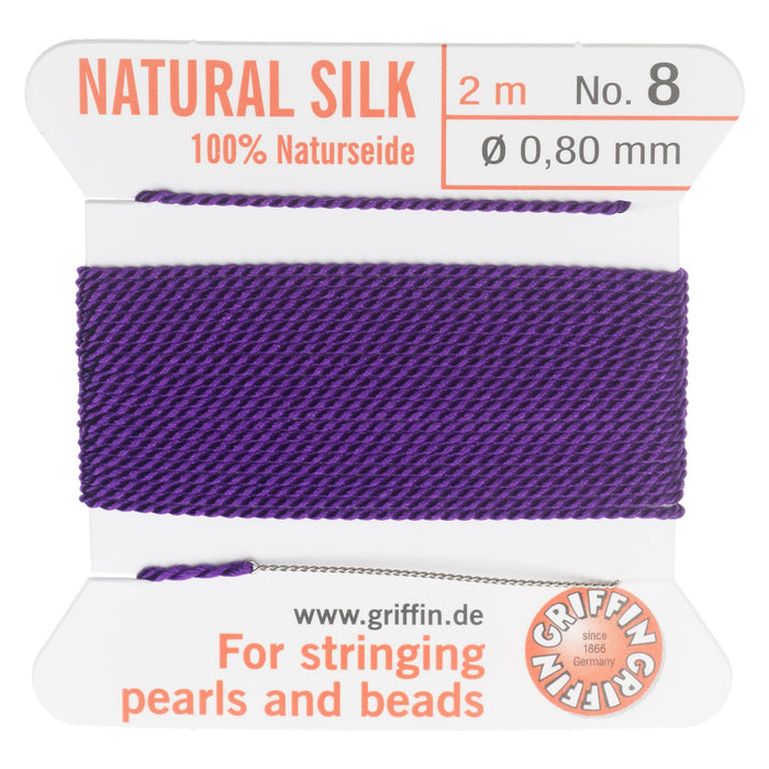 Griffin Silk Beading Cord & Needle, Size 8 (0.8mm), 2 Meters, Amethyst