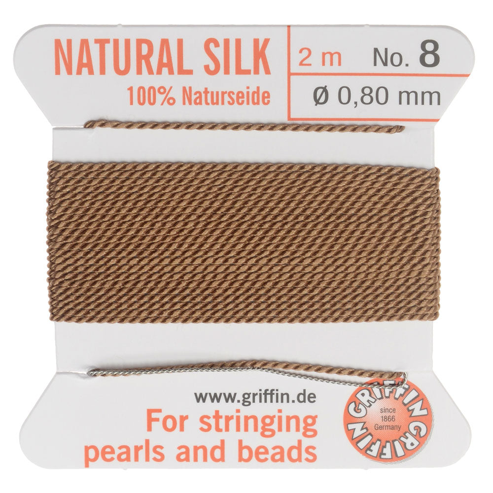 Griffin Silk Beading Cord & Needle, Size 8 (0.8mm), 2 Meters, Beige