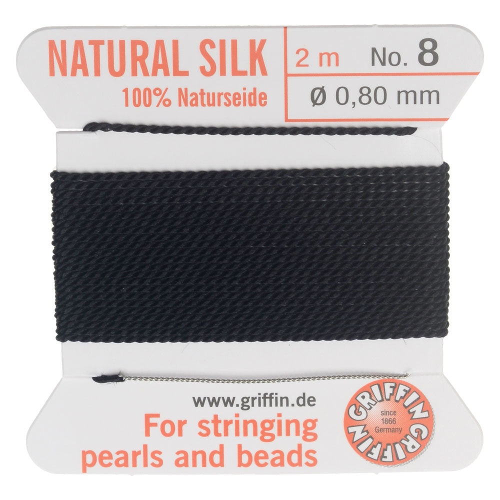 Griffin Silk Beading Cord & Needle, Size 8 (0.8mm), 2 Meters, Black