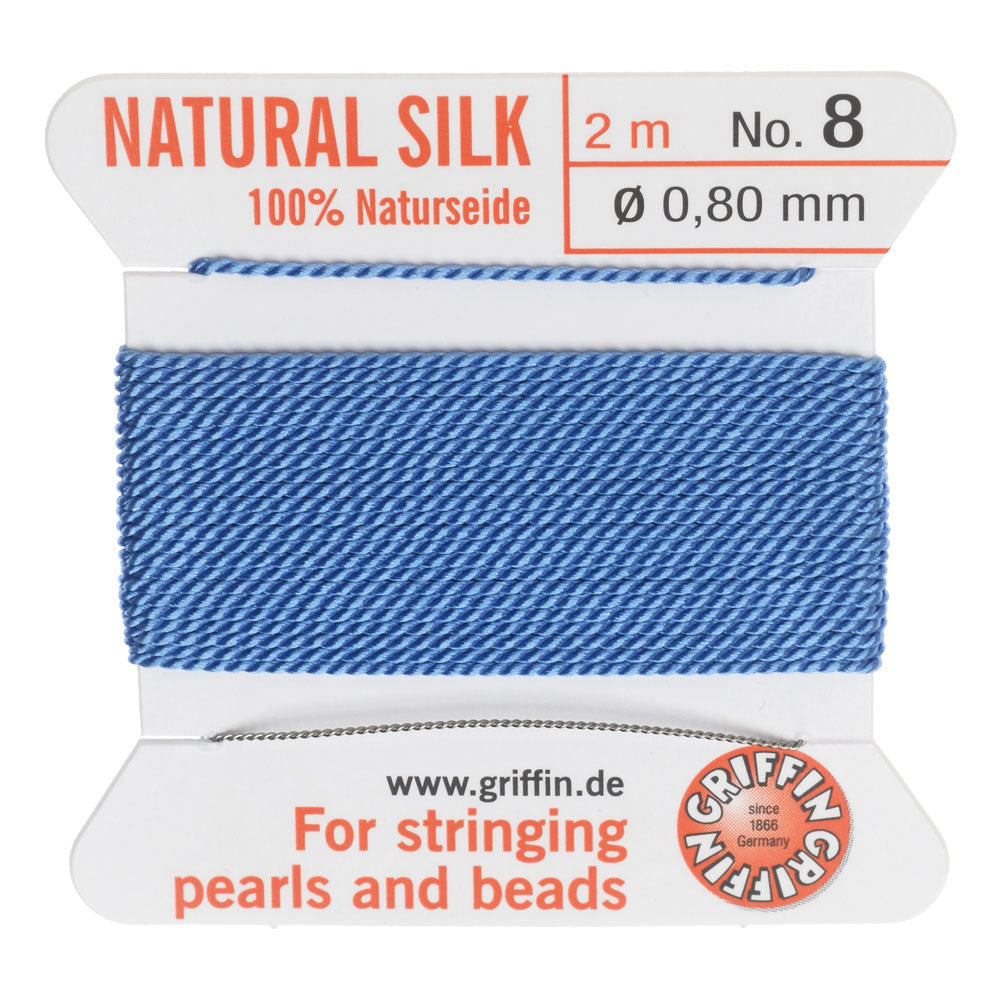 Griffin Silk Beading Cord & Needle, Size 8 (0.8mm), 2 Meters, Blue