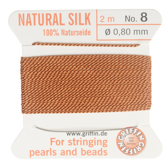 Griffin Silk Beading Cord & Needle, Size 8 (0.8mm), 2 Meters, Cornelian
